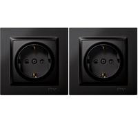 SIMON - Enchufe de Empotrar Schuko, Serie Simon 10, 250V, 16 A, Enchufe de Pared Plano y Fino, Fácil de Instalar, Incluye Marco, Tapa y Mecanismo, Base de Enchufe Hembra Color Negro (Paquete de 2)