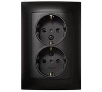 SIMON - Enchufe Doble de Empotrar Schuko, Serie Simon 10, 250V, 16 A, Enchufe de Pared Plano y Fino, Fácil de Instalar, Incluye Marco, Tapa y Mecanismo, Base de Enchufe Hembra Color Negro