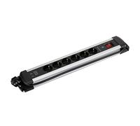Simon - Enchufe Múltiple Extrapower, Regleta Enchufe Plano, Ladrón Enchufes con Interruptor, 6 Tomas 16 A 250V + 2 USB A, Protección Sobretensiones,Cable 2M, Color Aluminio y Negro
