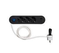 SIMON - Enchufe Múltiple, Regleta de Enchufe Plano, Ladrón de Enchufes con Interruptor de Luz, Ordenacables, 3 Tomas + 2USB, Quickcharge, Cable 1,4 m y Clavija Extraplana Lateral, Color Blanco y Negro