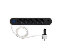 Simon - Enchufe Múltiple, Regleta de Enchufe Plano, Ladrón Enchufes con Interruptor, Ordenacables, 5 Tomas + 2USB, Quickcharge, Cable 1,4M, Clavija Extraplana, Color Blanco y Negro