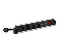 SIMON - Enchufe Múltiple Rotativo, Regleta de Enchufe Plano, Ladrón de Enchufes con Interruptor, 4 Tomas 16 A 250V + 3 Enchufes USB A, Protección Sobretensiones y Cable 1,5 M, Color Aluminio y Negro