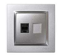 SIMON - Enchufe Teléfono Fijo, Conector RJ11, Serie Simon 10, Roseta de Pared, Enchufe de Empotrar, Fácil de Instalar, Incluye Marco, Tapa y Mecanismo, Color Aluminio