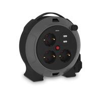 SIMON - Extensible Doméstico, Alargador Enchufe 10 Metros, 3 Tomas Schuko + 2 USB A, Alargadera, Apto Interiores (IP20), Enchufe Extensible, Color Negro y Gris