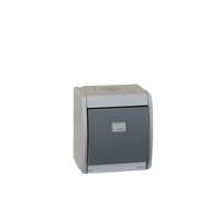 SIMON - Interruptor Conmutador de superficie, Serie Simon 44 Aqua, 230V 10A, Interruptor Táctil de Pared, Apto para Exteriores, Fácil de Instalar, Incluye Caja, Tapa y Mecanismo, Color Gris