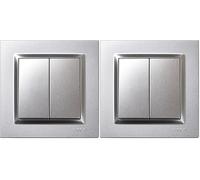 SIMON - Interruptor Conmutador Doble, Serie Simon 10, 230V, Interruptor de Pared Interior, Fácil de Instalar, Incluye Marco, Tapa y Mecanismo, Color Aluminio (Paquete de 2)