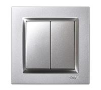 SIMON - Interruptor Conmutador Doble, Serie Simon 10, 230V, Interruptor de Pared Interior, Fácil de Instalar, Incluye Marco, Tapa y Mecanismo, Color Aluminio