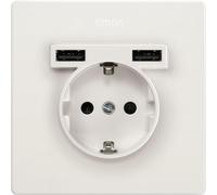 SIMON - Kit Enchufe de Empotrar Schuko + 2USB-A, Serie Simon 270, Enchufe de Pared Plano y Fino, Enchufe Hembra, Fácil de Instalar, Apto para Interiores, Incluye Marco, Tapa y Mecanismo, Color Blanco