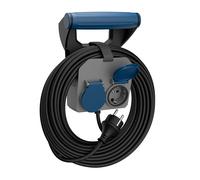 SIMON - PROLONGADOR ALARGADOR EXPERT CON 2 TOMAS, ASA DE TRANSPORTE Y FIJACIÓN A PARED CON CABLE DE 10 METROS H05RR-F 4G1.5MM2 Y CLAVIJA NEGRO/GRIS/AZUL Simon