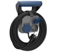 SIMON - PROLONGADOR ALARGADOR EXPERT CON 2 TOMAS, ASA DE TRANSPORTE Y FIJACIÓN A PARED CON CABLE DE 10 METROS H05RR-F 4G1.5MM2 Y CLAVIJA NEGRO/GRIS/AZUL Simon