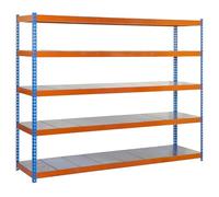 Simon Rack 1 Estantería Industrial, 4 Estantes Metal, 400 kg Punto Flexión, Azul/Naranja/GALVA, 2000x1200x450