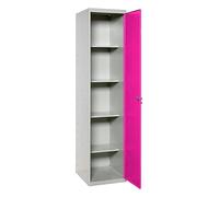 Simon Rack Armario Escobero Metálico con Llave para Garaje, 4 Estantes, 1 Puerta, 1800x400x400 mm, Gris/Rosa - Simonlocker