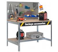 Simon Rack Banco de Trabajo 1210x610 mm Panel Perforado, 9 Accesorios - BT2 | Tablero Madera 16 mm, 600 kg de Punto Flexión, Galvanizado, Pintura anticorrosión, Montaje sistema clic