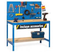 Simon Rack Banco de Trabajo 910x610 mm, Panel Perforado, 9 Accesorios - BT2 | Tablero Madera 16 mm, 400 kg de Punto Flexión, Azul, Pintura anticorrosión, Montaje sistema clic