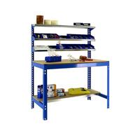 Simon Rack Banco de Trabajo Taller, Capacidad Carga 400 kg, 1445x910x610 mm, Mesa de Trabajo, Azul/Madera - BT1