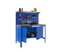 Simon Rack Banco de Trabajo Taller, Capacidad Carga 400 kg, 1445x910x610 mm, Mesa de Trabajo, Guarda Herramientas, Azul/Madera - BT3