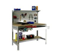 Simon Rack Banco de Trabajo Taller, Capacidad Carga 600 kg, 1445x1510x610 mm, Mesa de Trabajo, 1 Cajón, Galvanizado/Madera - BT3