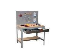 Simon Rack Banco de Trabajo Taller, Capacidad Carga 400 kg, 1445x910x610 mm, Mesa de Trabajo, 1 Cajón, Gris/Madera - BT2