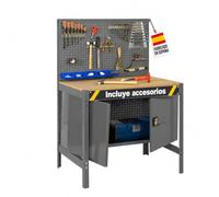 Simon Rack Banco de Trabajo Taller 1210x610 mm, Cabina, 9 Accesorios - BT2 | Panel Perforado, Tablero Madera 16 mm, 600 kg de Punto Flexión, Gris, Pintura anticorrosión, Montaje sistema clic