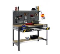 Simon Rack Banco de Trabajo Taller 1510x610 mm, Cajón, 9 Accesorios - BT3 | Panel Perforado con Repisa, Tablero Madera 16 mm, 600 kg de Punto Flexión, Gris, Pintura anticorrosión, Montaje sistema clic