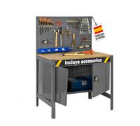 Simon Rack Banco de Trabajo Taller 910x610 mm, Cabina, 9 Accesorios - BT2 | Panel Perforado, Tablero Madera 16 mm, 400 kg de Punto Flexión, Gris, Pintura anticorrosión, Montaje sistema clic