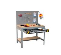 Simon Rack Banco de Trabajo Taller 910x610 mm, Cajón, 9 Accesorios - BT2 | Panel Perforado, Tablero Madera 16 mm, 400 kg de Punto Flexión, Gris, Pintura anticorrosión, Montaje sistema clic