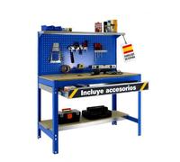 Simon Rack Banco de Trabajo Taller 910x610 mm, Cajón, 9 Accesorios - BT3 | Panel Perforado con Repisa, Tablero Madera 16 mm, 400 kg de Punto Flexión, Azul, Pintura anticorrosión, Montaje sistema clic