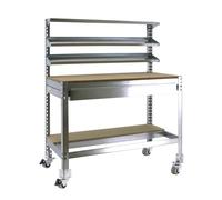Simon Rack Banco de Trabajo Taller, Capacidad Carga 120 kg, 1520x1210x610 mm, Mesa de Trabajo, Incluye Ruedas, 1 Cajón, Galva/Madera - BT1