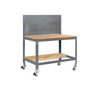 Simon Rack Banco de Trabajo Taller, Capacidad Carga 120 kg, 1520x1210x610 mm, Mesa de Trabajo, Incluye Ruedas, Gris/Madera - BT2