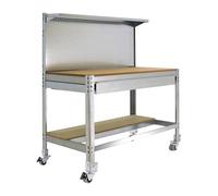 Simon Rack Banco de Trabajo Taller, Capacidad Carga 120 kg, 1520x1510x610 mm, Mesa de Trabajo, Incluye Ruedas, 1 Cajón, Galva/Madera - BT3