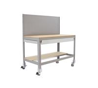 Simon Rack Banco de Trabajo Taller, Capacidad Carga 120 kg, 1520x1510x610 mm, Mesa de Trabajo, Incluye Ruedas, 1 Cajón, Gris/Madera - BT2