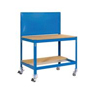 Simon Rack Banco de Trabajo Taller, Capacidad Carga 120 kg, 1520x910x610 mm, Mesa de Trabajo, Incluye Ruedas, Azul/Madera - BT2