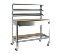 Simon Rack Banco de Trabajo Taller, Capacidad Carga 120 kg, 1520x910x610 mm, Mesa de Trabajo, Incluye Ruedas, 1 Cajón, Gris/Madera - BT1