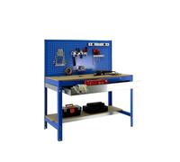 Simon Rack Banco de Trabajo Taller, Capacidad Carga 400 kg, 1445x910x610 mm, Mesa de Trabajo, 1 Cajón, Azul/Madera - BT2