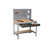 Simon Rack Banco de Trabajo Taller, Capacidad Carga 400 kg, 1445x910x610 mm, Mesa de Trabajo, 1 Cajón, Gris/Madera - BT2