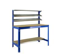 Simon Rack Banco de Trabajo Taller, Capacidad Carga 400 kg, 1445x910x610 mm, Mesa de Trabajo, Azul/Madera - BT1