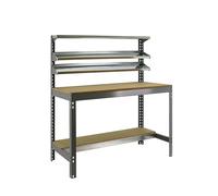 Simon Rack Banco de Trabajo Taller, Capacidad Carga 400 kg, 1445x910x610 mm, Mesa de Trabajo, Gris/Madera - BT1