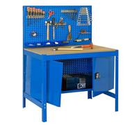 Simon Rack Banco de Trabajo Taller, Capacidad Carga 400 kg, 1445x910x610 mm, Mesa de Trabajo, Guarda Herramientas, Azul/Madera - BT2