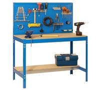 Simon Rack Banco de Trabajo Taller, Capacidad Carga 600 kg, 1445x1210x610 mm, Mesa de Trabajo, Azul/Madera - BT2