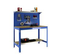 Simon Rack Banco de Trabajo Taller, Capacidad Carga 600 kg, 1445x1210x610 mm, Mesa de Trabajo, Azul/Madera - BT3
