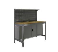 Simon Rack Banco de Trabajo Taller, Capacidad Carga 600 kg, 1445x1210x610 mm, Mesa de Trabajo, Guarda Herramientas, Gris/Madera - BT3