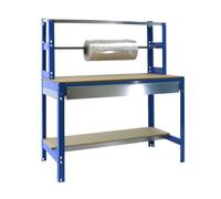 Simon Rack Banco de Trabajo Taller, Capacidad Carga 600 kg, 1445x1210x760 mm, Mesa de Trabajo, 1 Cajón, Azul/Madera - BT4