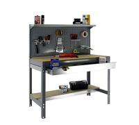 Simonrack Banco de trabajo BT3, capacidad 600 kg, 1445×1510×610 mm, 1 cajón, Gris/Madera