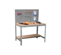 Simon Rack Banco de Trabajo Taller, Capacidad Carga 600 kg, 1445x1510x610 mm, Mesa de Trabajo, Gris/Madera - BT2