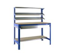 Simon Rack Banco de Trabajo Taller, Capacidad Carga 600 kg, 1445x1510x760 mm, Mesa de Trabajo, 1 Cajón, Azul/Madera - BT1