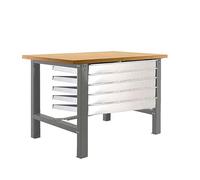 Simon Rack Banco de Trabajo Taller, Capacidad Carga 600 kg, 865x1200x750 mm, Mesa de Trabajo, 5 Cajones, Gris/Madera Mdf - BT6