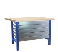 Simon Rack Banco de Trabajo Taller, Capacidad Carga 600 kg, 865x1500x750 mm, Mesa de Trabajo, 5 Cajones, Azul/Madera Mdf - BT6