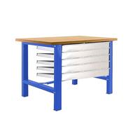 Simon Rack Banco de Trabajo Taller, Capacidad Carga 600 kg, 865x1800x750 mm, Mesa de Trabajo, 5 Cajones, Azul/Madera Mdf - BT6