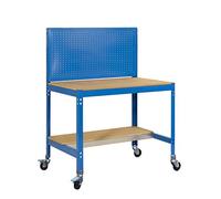 Simon Rack Banco de Trabajo Taller con Ruedas 910x610 mm - BT2 | Panel Perforado, Tablero madera 16 mm, Capacidad Carga 120 kg, Azul , Pintura anticorrosión, Montaje sistema clic
