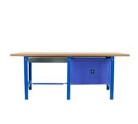 Simon Rack Banco de Trabajo Taller Doble, Capacidad Carga 600 kg, 865x2100x750 mm, 1 Cajón, Guarda Herramientas, Mesa de Trabajo, Azul/Madera Mdf - BT6